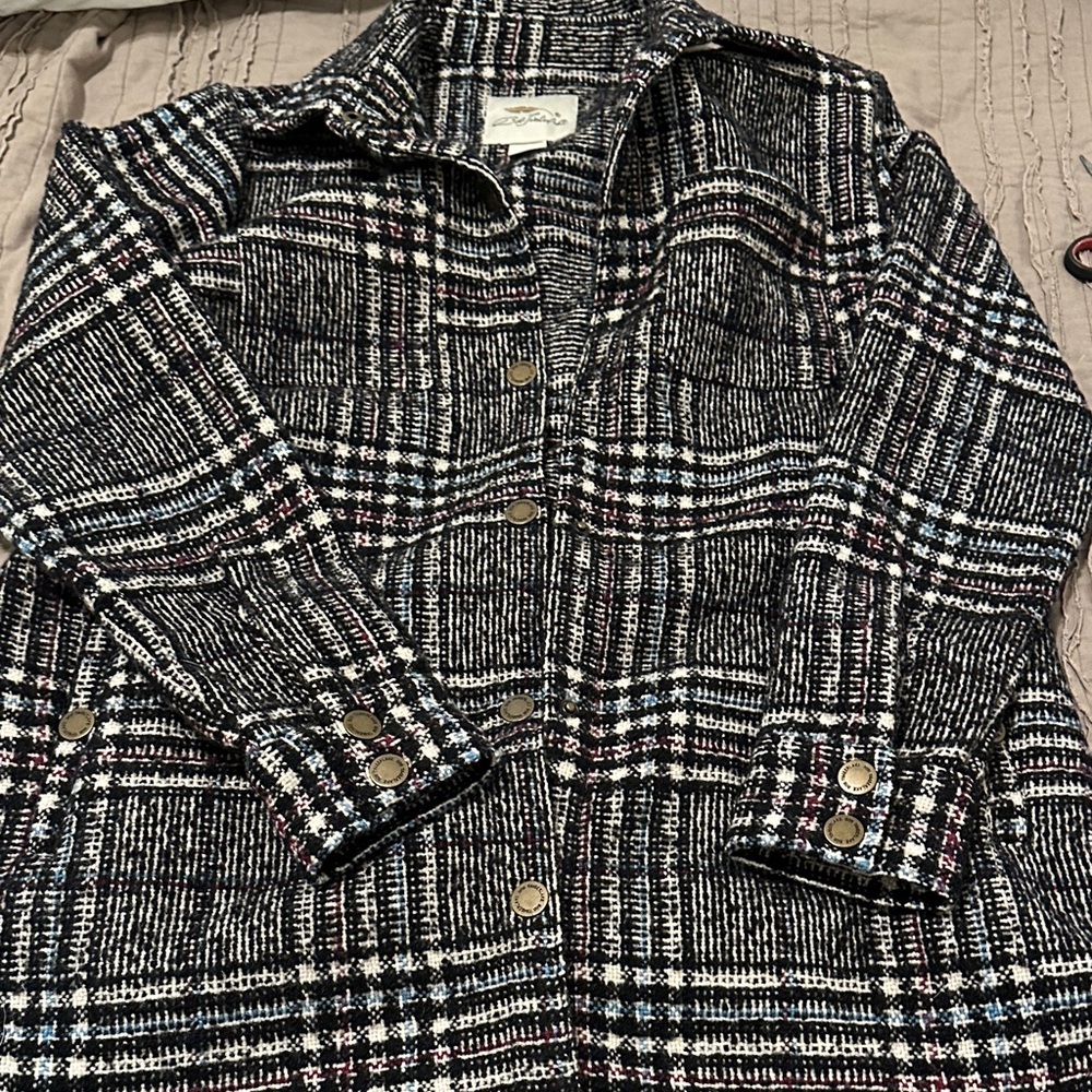 Chic Black and White Plaid Women's jacket (blue and maroon colors woven in)